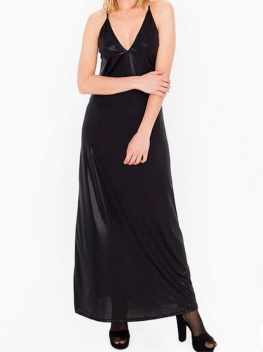 American Apparel Black Satin Slip Dress